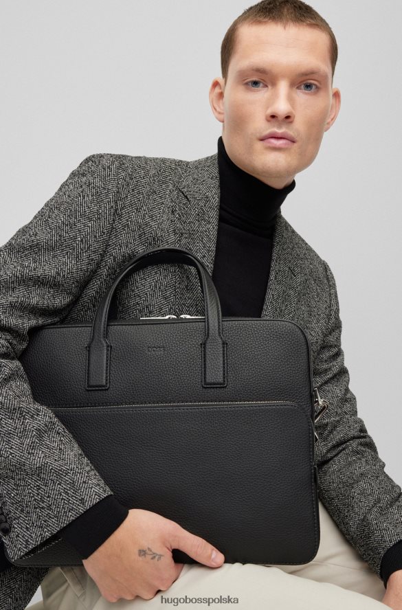Hugo Boss włosko-skórzana teczka na dokumenty z odpinanym paskiem na ramię hugo czarna czarny R0X0H65624