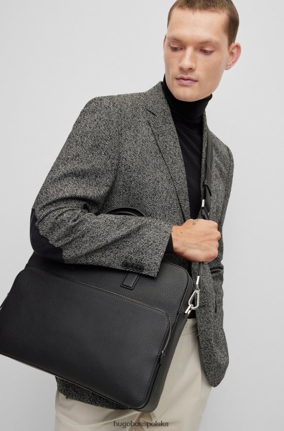 Hugo Boss włosko-skórzana teczka na dokumenty z odpinanym paskiem na ramię hugo czarna czarny R0X0H65624