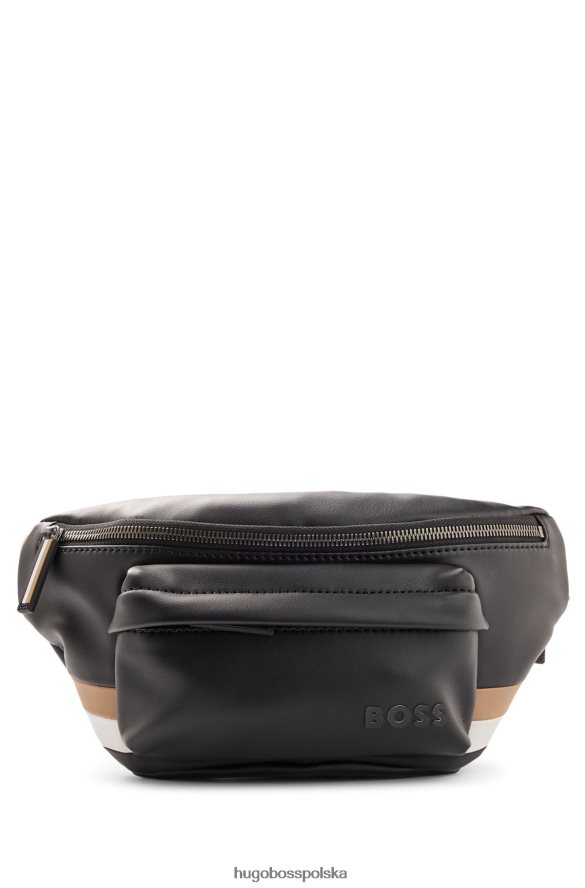 Hugo Boss Czarna torba na pasek hugo ze sztucznej skóry z charakterystycznymi paskami czarny R0X0H65413
