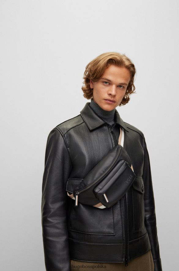 Hugo Boss Czarna torba na pasek hugo ze sztucznej skóry z charakterystycznymi paskami czarny R0X0H65413
