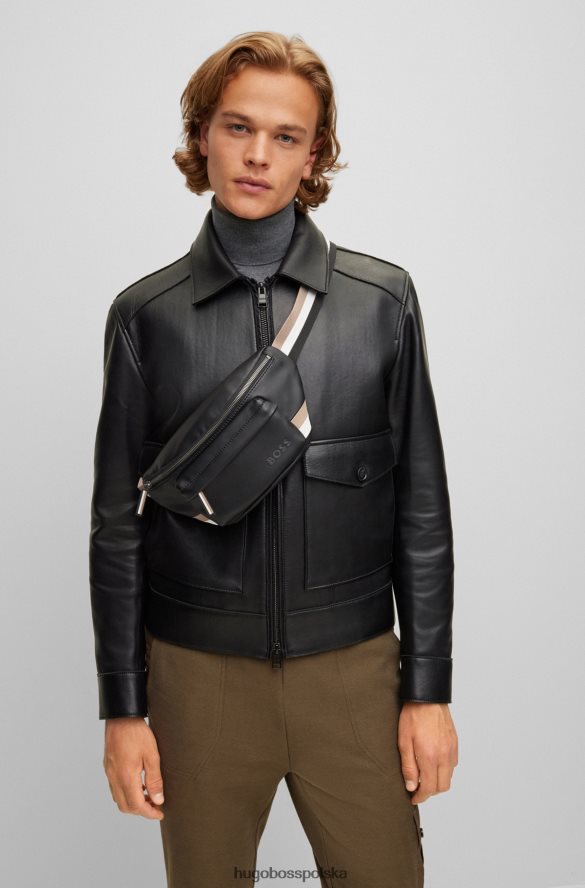 Hugo Boss Czarna torba na pasek hugo ze sztucznej skóry z charakterystycznymi paskami czarny R0X0H65413
