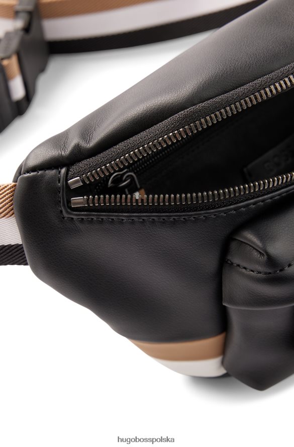 Hugo Boss Czarna torba na pasek hugo ze sztucznej skóry z charakterystycznymi paskami czarny R0X0H65413