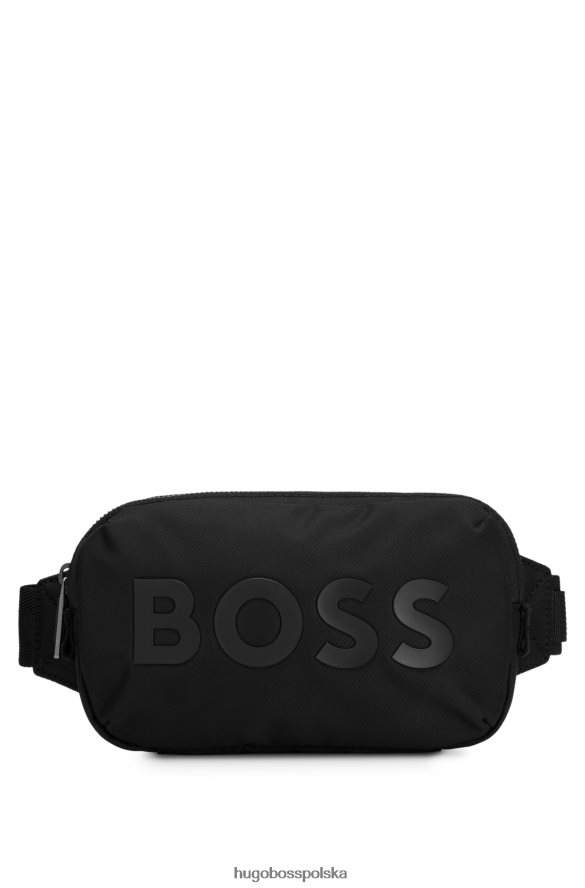 Hugo Boss Torba na pasek z logo, wykonana ze strukturalnego materiału pochodzącego z recyklingu, czarna, hugo czarny R0X0H65927