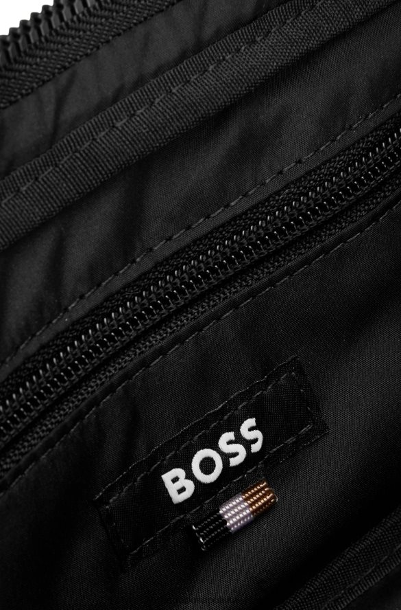 Hugo Boss Torba na pasek z logo, wykonana ze strukturalnego materiału pochodzącego z recyklingu, czarna, hugo czarny R0X0H65927