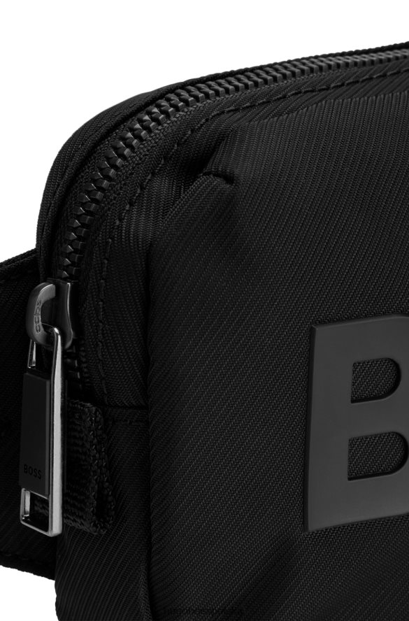 Hugo Boss Torba na pasek z logo, wykonana ze strukturalnego materiału pochodzącego z recyklingu, czarna, hugo czarny R0X0H65927
