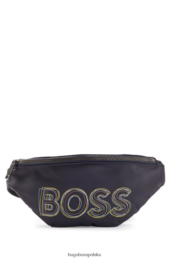 Hugo Boss ciemnoniebieska torba na pasek z nylonu pochodzącego z recyklingu z warstwowym nadrukiem logo hugo ciemny niebieski R0X0H65509