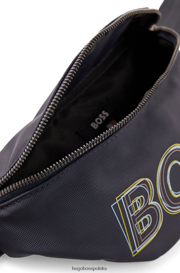 Hugo Boss ciemnoniebieska torba na pasek z nylonu pochodzącego z recyklingu z warstwowym nadrukiem logo hugo ciemny niebieski R0X0H65509
