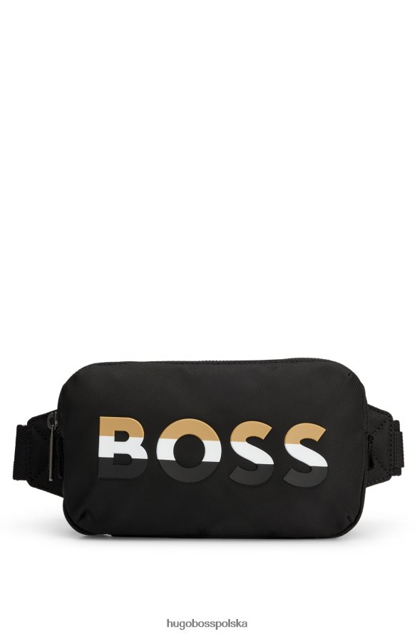 Hugo Boss czarna torebka na pasek z charakterystycznym logo w paski i paskiem hugo czarny R0X0H65636