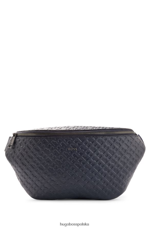 Hugo Boss torebka na pasek ze skóry ziarnistej z monogramami emed ciemny niebieski R0X0H65900