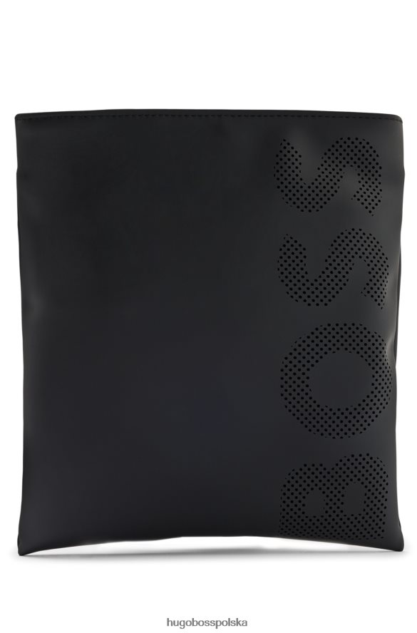 Hugo Boss Czarna matowa gumowana torba kopertowa z perforowanym logo hugo czarny R0X0H65327