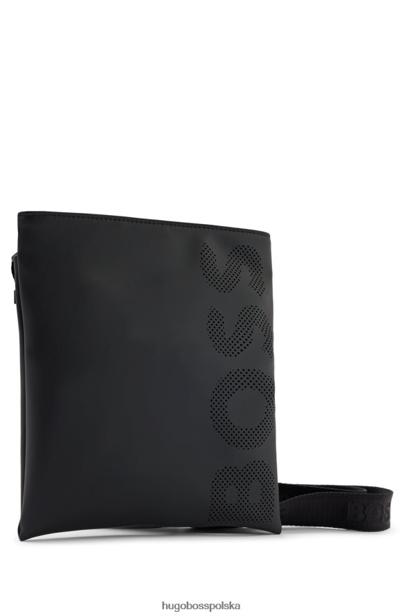 Hugo Boss Czarna matowa gumowana torba kopertowa z perforowanym logo hugo czarny R0X0H65327