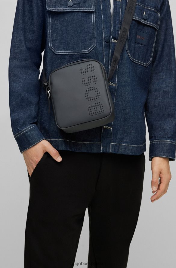 Hugo Boss Czarna, matowa, gumowana torba reporterska Hugo z perforowanym logo czarny R0X0H65335