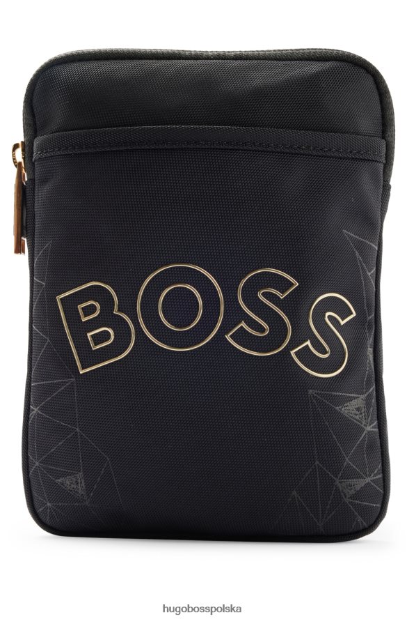 Hugo Boss Czarna saszetka na szyję z logo hugo, wykonana ze strukturalnego nylonu z sezonowym wzorem czarny R0X0H65278