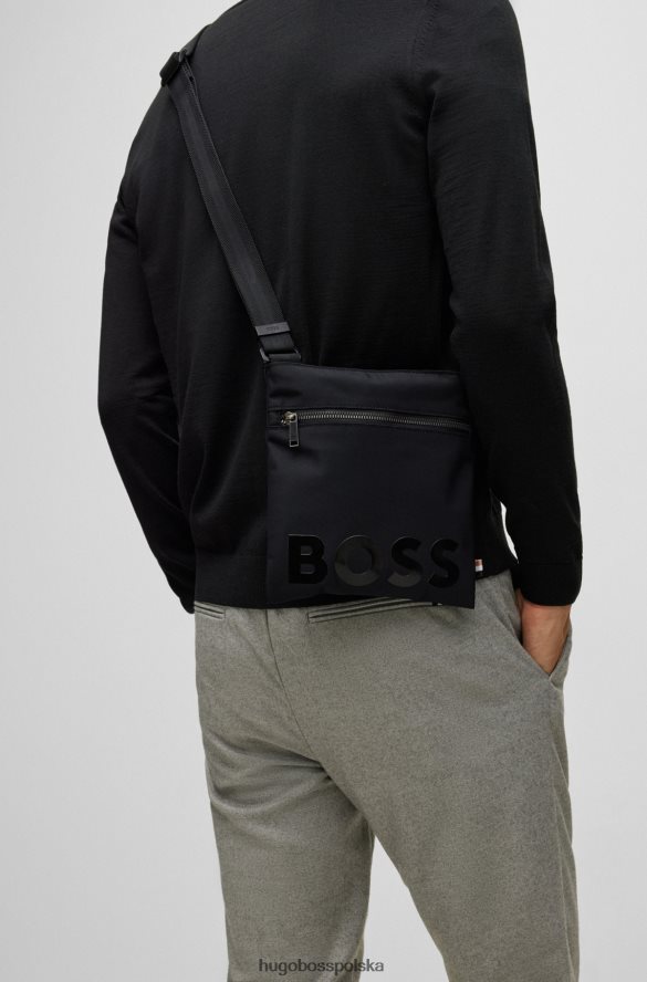 Hugo Boss Czarna torba kopertowa Hugo z nylonu pochodzącego z recyklingu, z nadrukowanym logo czarny R0X0H65457