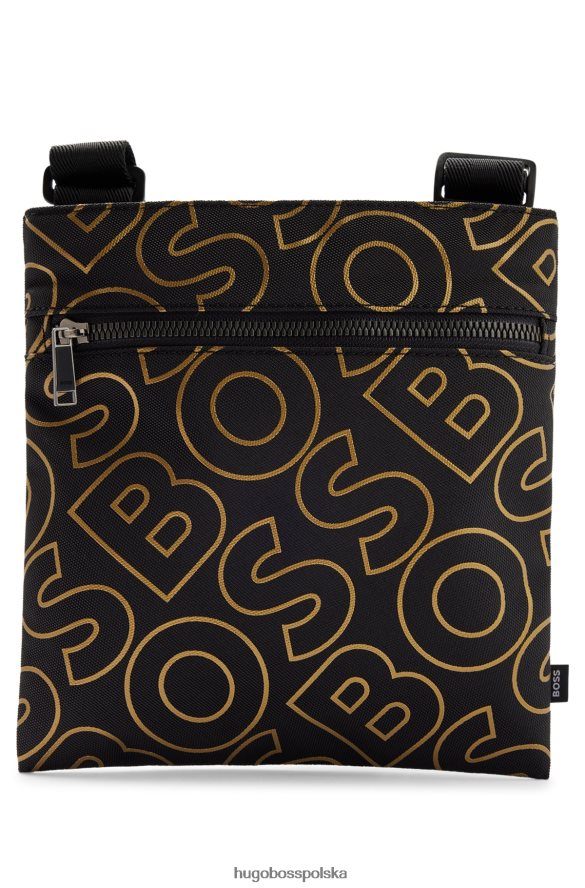 Hugo Boss Czarna torba kopertowa hugo z materiału pochodzącego z recyklingu z zarysowanymi logo czarny R0X0H65361