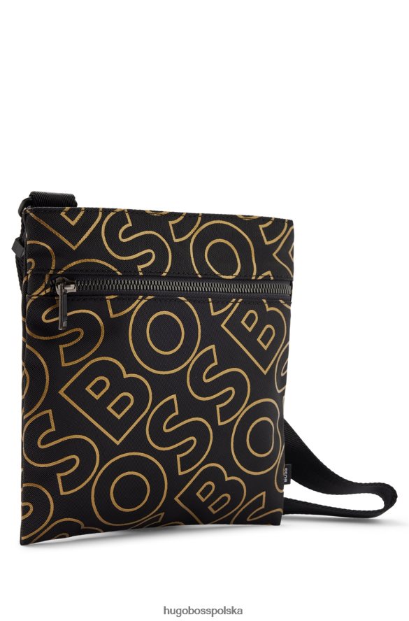 Hugo Boss Czarna torba kopertowa hugo z materiału pochodzącego z recyklingu z zarysowanymi logo czarny R0X0H65361