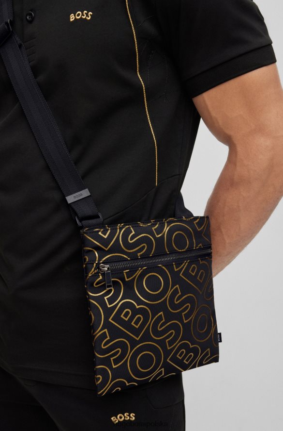 Hugo Boss Czarna torba kopertowa hugo z materiału pochodzącego z recyklingu z zarysowanymi logo czarny R0X0H65361