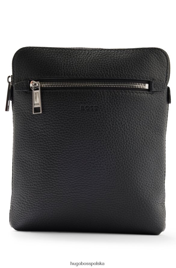Hugo Boss Czarna torebka kopertowa Hugo z włoskiej skóry ziarnistej, z przednią kieszenią na zamek czarny R0X0H65487