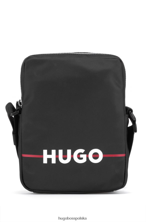 Hugo Boss Torba reporterska z materiału pochodzącego z recyklingu, z paskiem i logo, czarna hugo czarny R0X0H65427