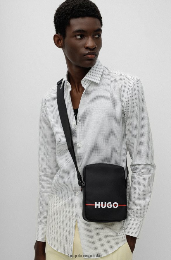 Hugo Boss Torba reporterska z materiału pochodzącego z recyklingu, z paskiem i logo, czarna hugo czarny R0X0H65427
