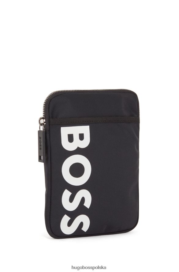 Hugo Boss czarna saszetka na szyję z nylonu pochodzącego z recyklingu z błyszczącym logo hugo czarny R0X0H65752