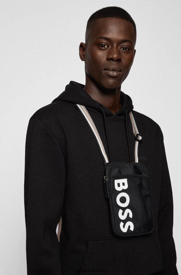 Hugo Boss czarna saszetka na szyję z nylonu pochodzącego z recyklingu z błyszczącym logo hugo czarny R0X0H65752