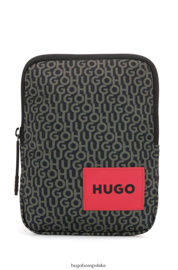 Hugo Boss wzorzysta torba reporterska z nadrukiem logo i czerwoną metką marki hugo wzorzyste R0X0H65428