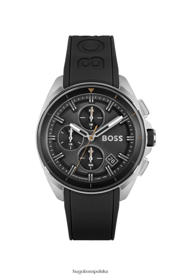 Hugo Boss Chronograf Hugo z czarną tarczą i czarnym silikonowym paskiem, w zestawie różne opakowania wstępne R0X0H65286