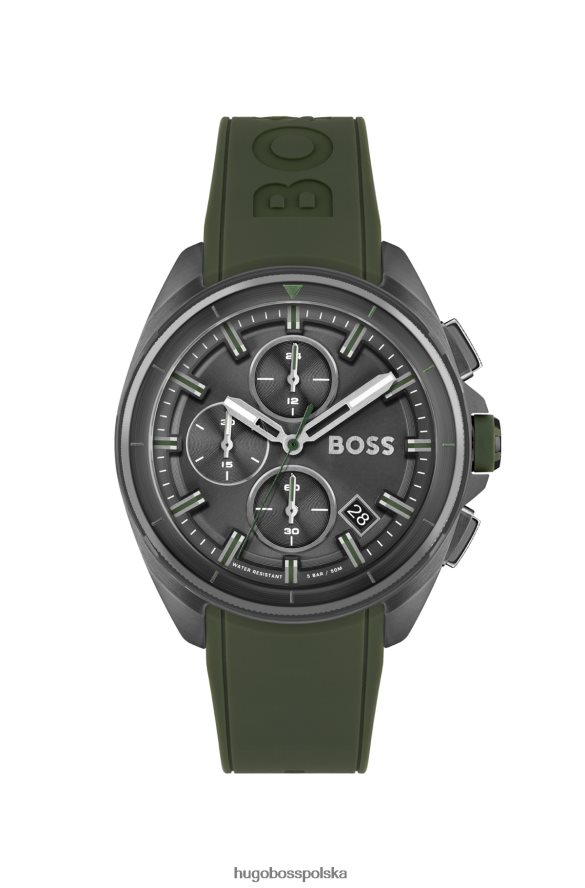 Hugo Boss Hugo szary chronograf z paskiem silikonowym w kolorze oliwkowym, w zestawie różne opakowania wstępne R0X0H65398