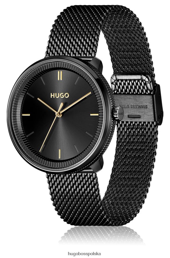 Hugo Boss Hugo, zestaw zegarków z czarną tarczą, skórzanym paskiem i siateczkową bransoletą różne opakowania wstępne R0X0H65230