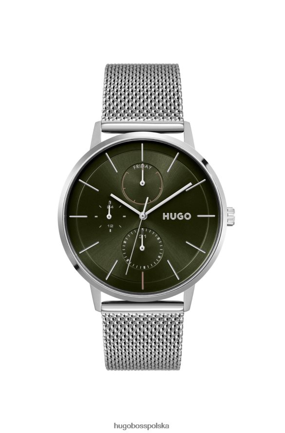 Hugo Boss Wielofunkcyjny zegarek z oliwkową tarczą i bransoletą z siateczki, dostępny w opakowaniu hugo różne opakowania wstępne R0X0H65149