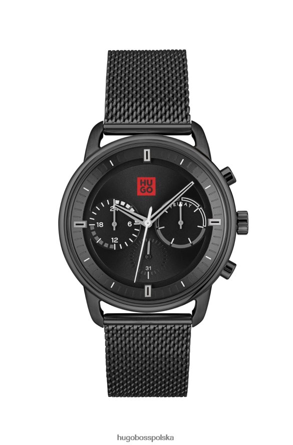 Hugo Boss Zegarek z efektem czarnym i bransoletą z siateczki Hugo, w zestawie różne opakowania wstępne R0X0H65201