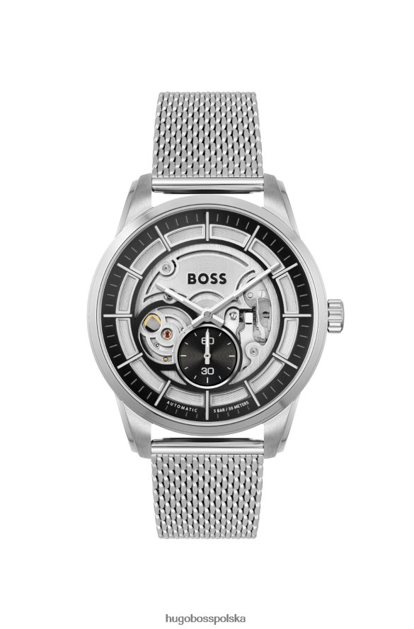 Hugo Boss automatyczny zegarek ze szkieletową tarczą i bransoletą z siateczki, dostępny w opakowaniu hugo różne opakowania wstępne R0X0H65118