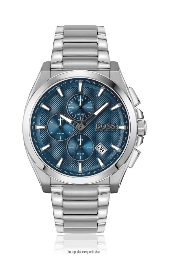 Hugo Boss chronograf ze stali nierdzewnej z niebieską teksturowaną tarczą, zestaw hugo w zestawie różne opakowania wstępne R0X0H65328