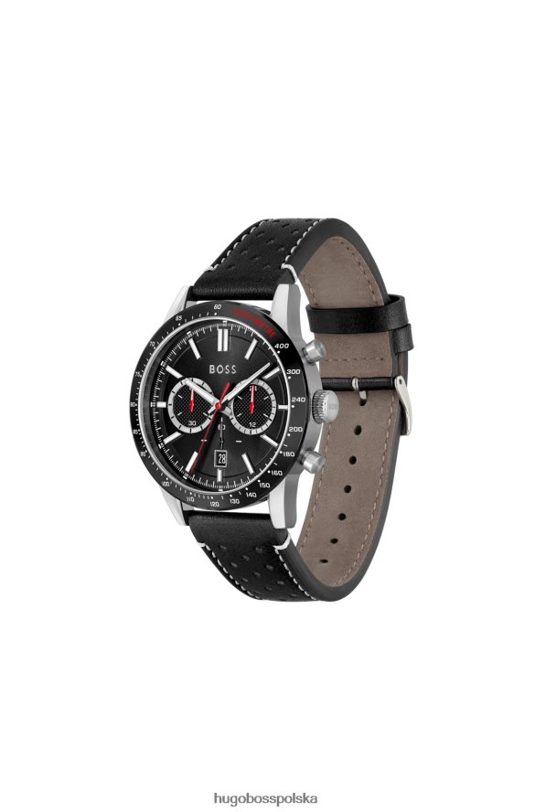 Hugo Boss hugo chronograf z czarną tarczą i perforowanym skórzanym paskiem różne opakowania wstępne R0X0H65397