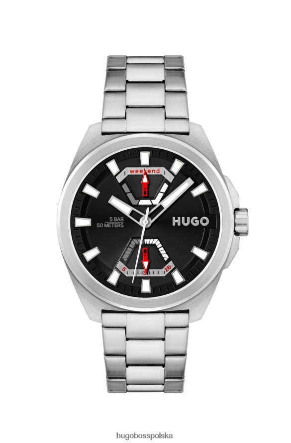 Hugo Boss kątowy zegarek ze stali nierdzewnej z bransoletą z ogniwami Hugo, zestaw w zestawie różne opakowania wstępne R0X0H65462