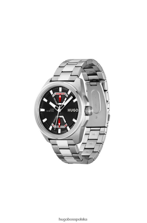 Hugo Boss kątowy zegarek ze stali nierdzewnej z bransoletą z ogniwami Hugo, zestaw w zestawie różne opakowania wstępne R0X0H65462