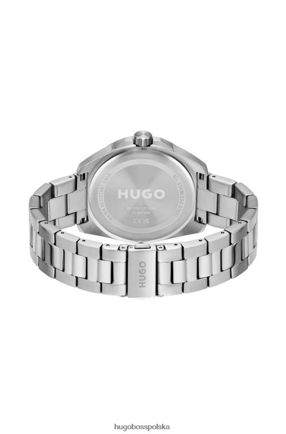 Hugo Boss kątowy zegarek ze stali nierdzewnej z bransoletą z ogniwami Hugo, zestaw w zestawie różne opakowania wstępne R0X0H65462