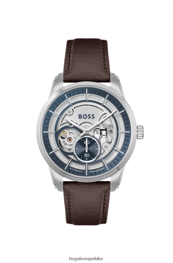 Hugo Boss różne modele automatycznego zegarka ze szkieletową tarczą i brązowym skórzanym paskiem hugo różne opakowania wstępne R0X0H65308