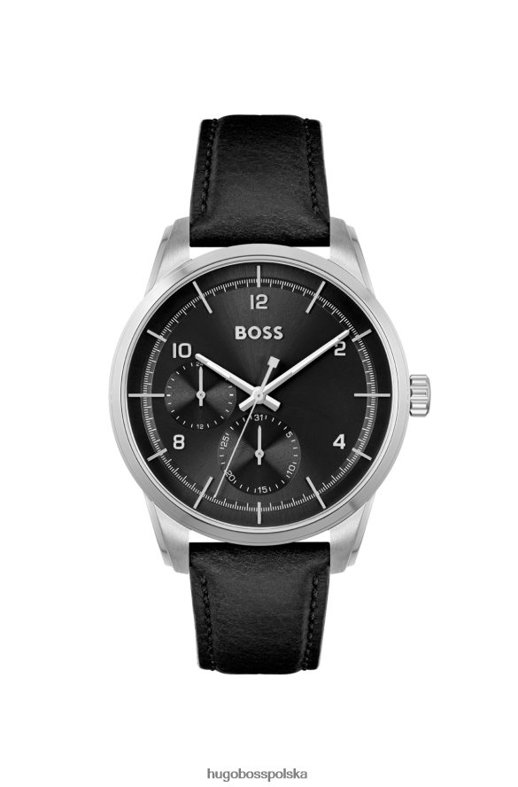Hugo Boss zegarek z czarną tarczą, wieloma oczami i skórzanym paskiem, zestaw Hugo w zestawie różne opakowania wstępne R0X0H65267