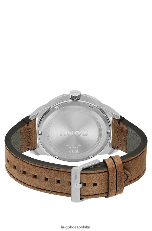 Hugo Boss zegarek z oliwkową tarczą i skórzanym paskiem, wybór w pre-packu hugo różne opakowania wstępne R0X0H65379