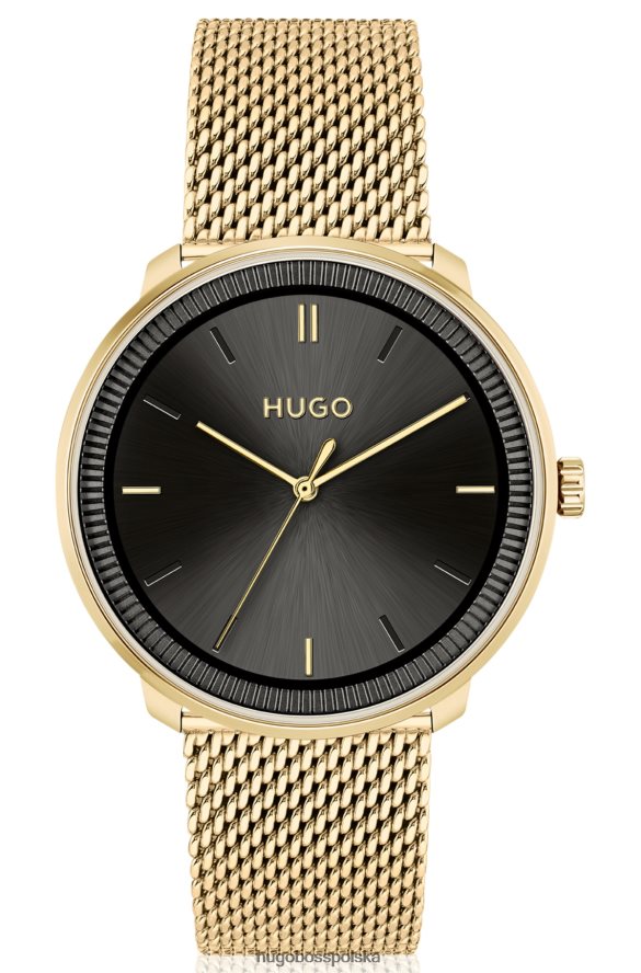 Hugo Boss zegarek ze złotym efektem, bransoletą z siateczki i skórzanym paskiem, dostępny w zestawie hugo różne opakowania wstępne R0X0H65320