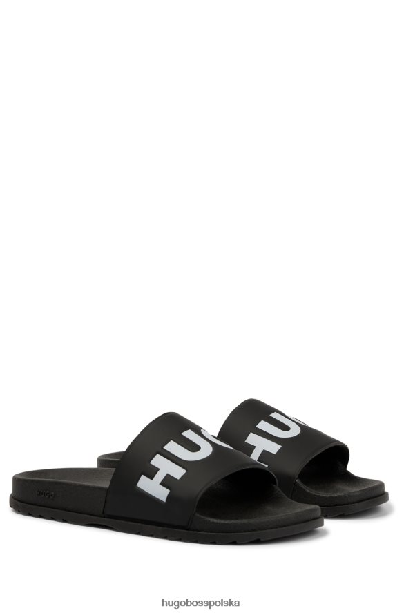 Hugo Boss czarne, włoskie klapki hugo z paskiem z logo czarny R0X0H64820