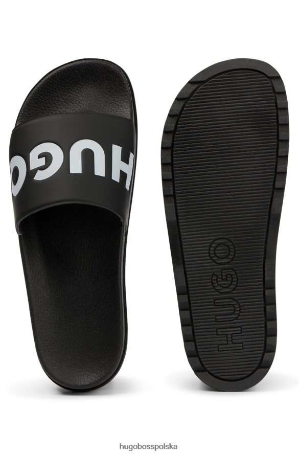Hugo Boss czarne, włoskie klapki hugo z paskiem z logo czarny R0X0H64820