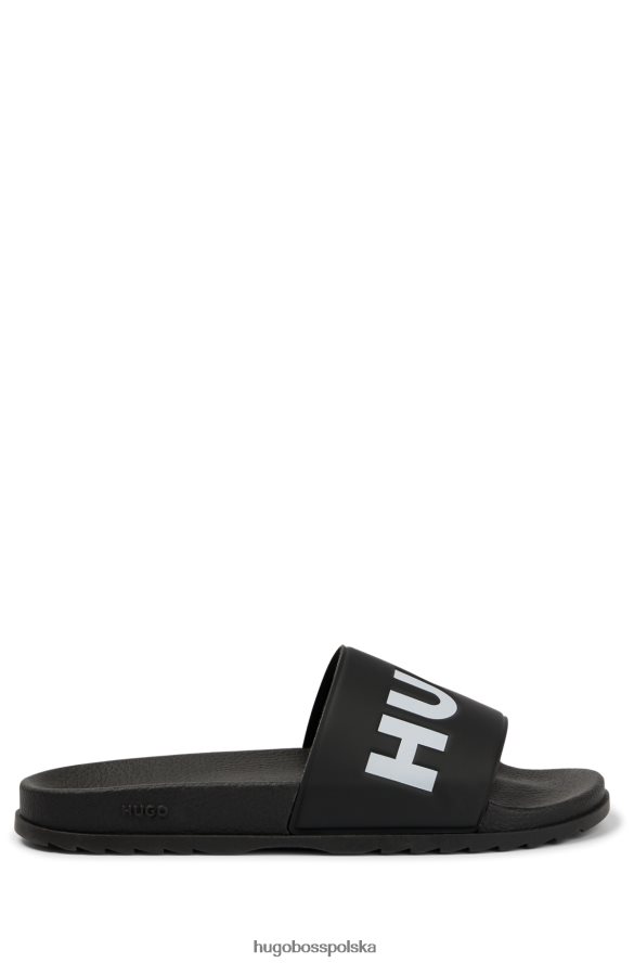 Hugo Boss czarne, włoskie klapki hugo z paskiem z logo czarny R0X0H64820