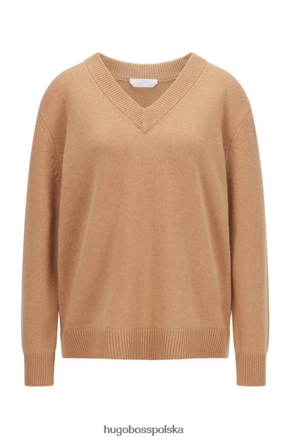 Hugo Boss kaszmirowa dzianina frynnie 50459504 camel wielbłądzi/srebrny R0X0H6758