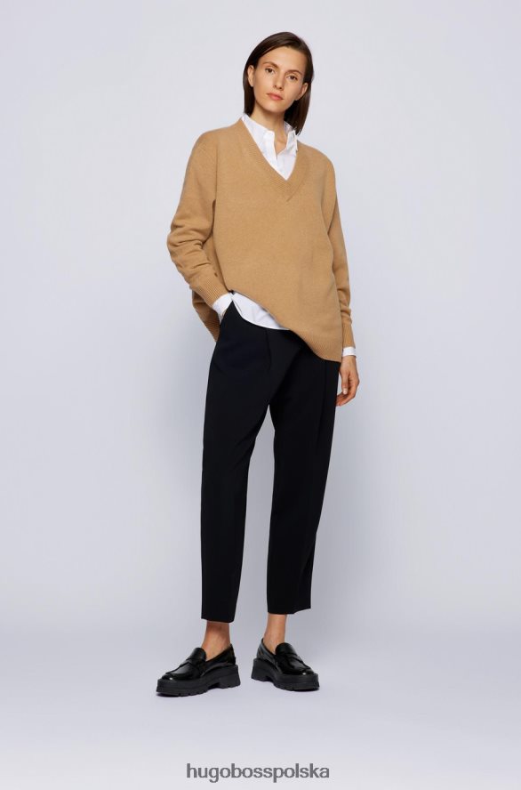 Hugo Boss kaszmirowa dzianina frynnie 50459504 camel wielbłądzi/srebrny R0X0H6758