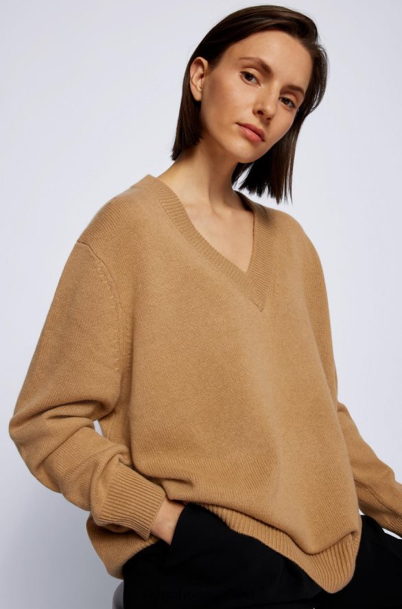 Hugo Boss kaszmirowa dzianina frynnie 50459504 camel wielbłądzi/srebrny R0X0H6758