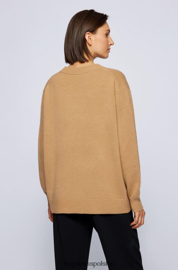 Hugo Boss kaszmirowa dzianina frynnie 50459504 camel wielbłądzi/srebrny R0X0H6758
