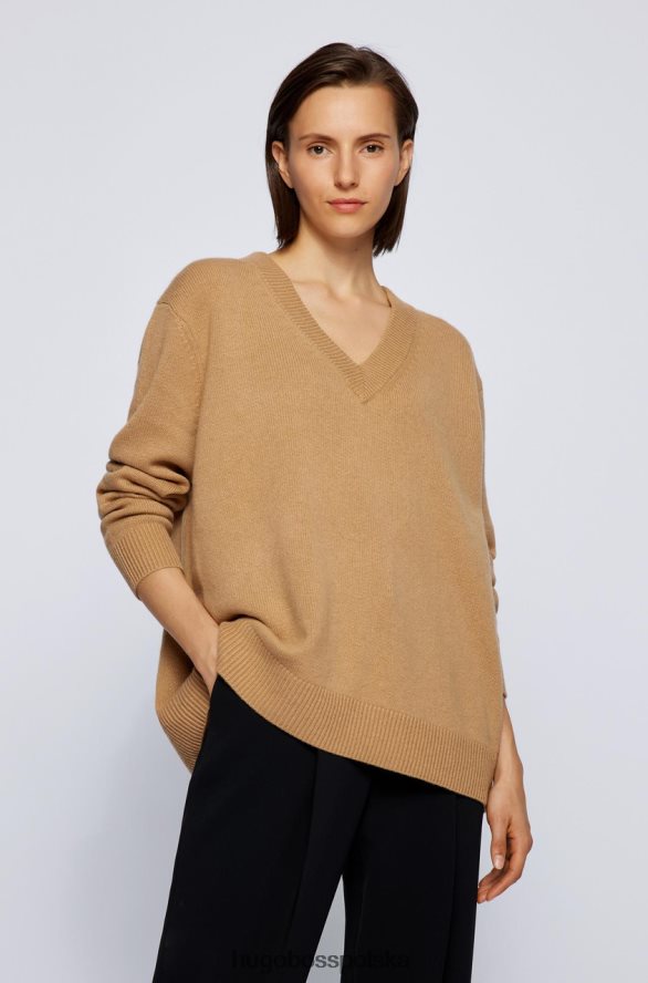 Hugo Boss kaszmirowa dzianina frynnie 50459504 camel wielbłądzi/srebrny R0X0H6758